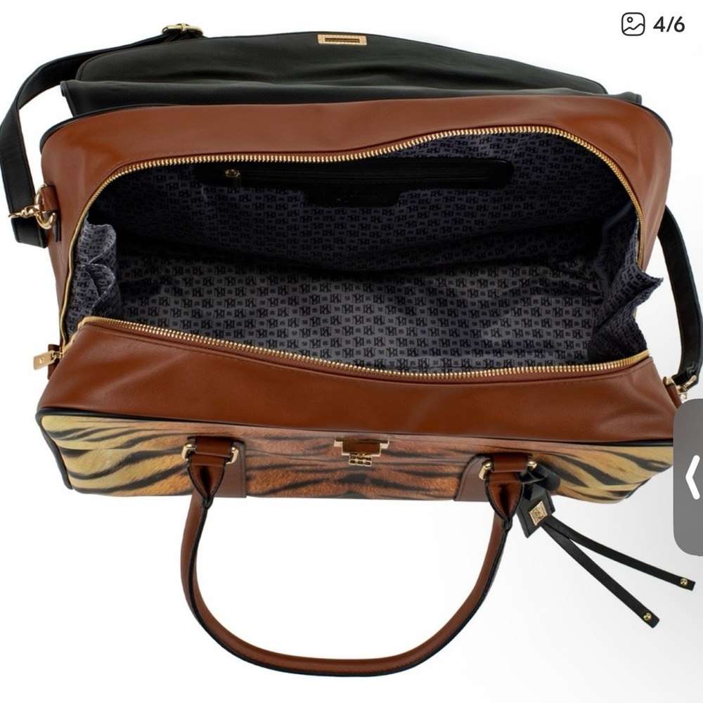NWT BADGLEY MISCHKA Tiger Vegan Leather Travel Tote Weekender Bag - Picture 4 of 7